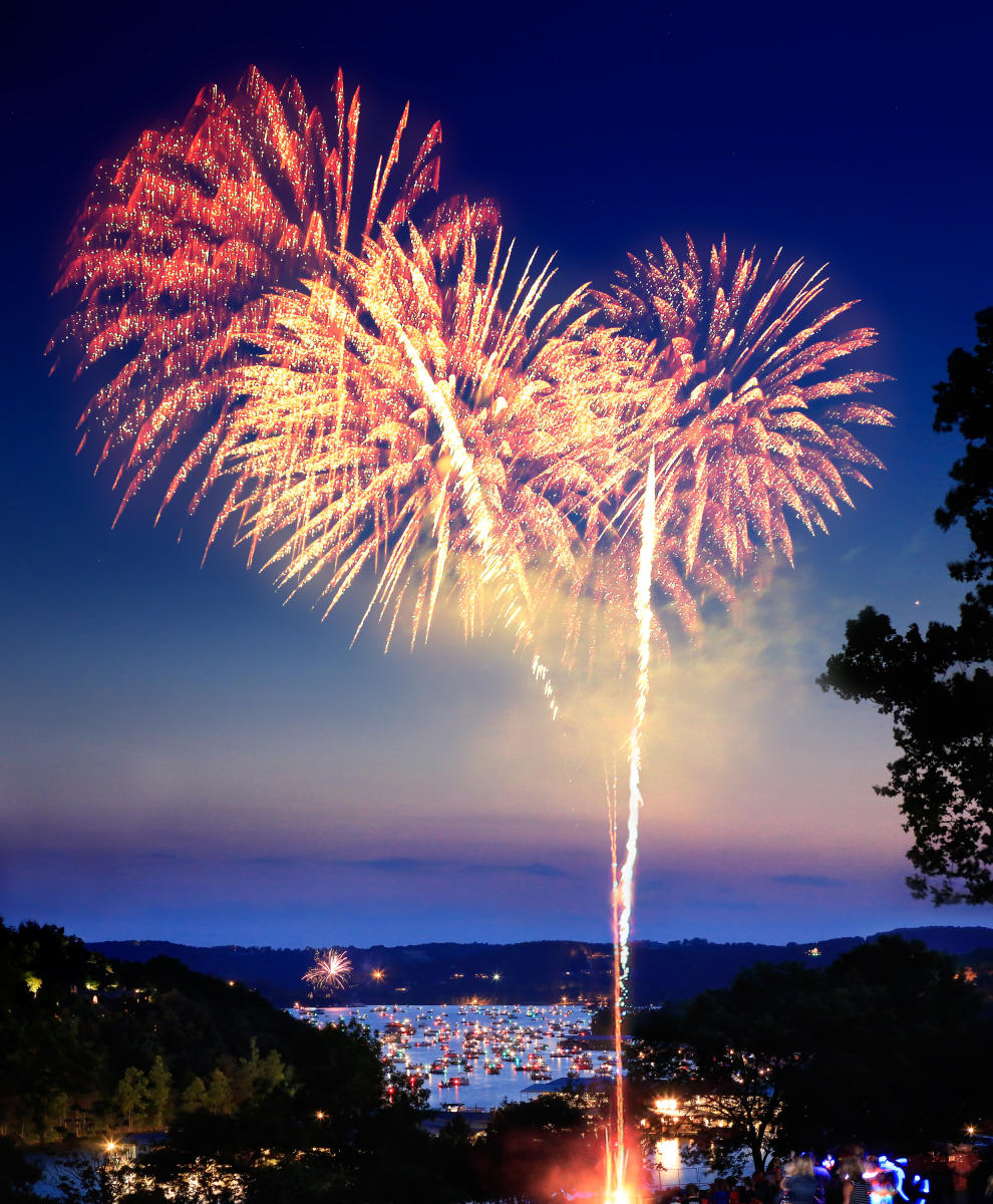 Fireworks light up the sky at Top of the Rock, showcasing the Ozarks' unique summer celebrations.